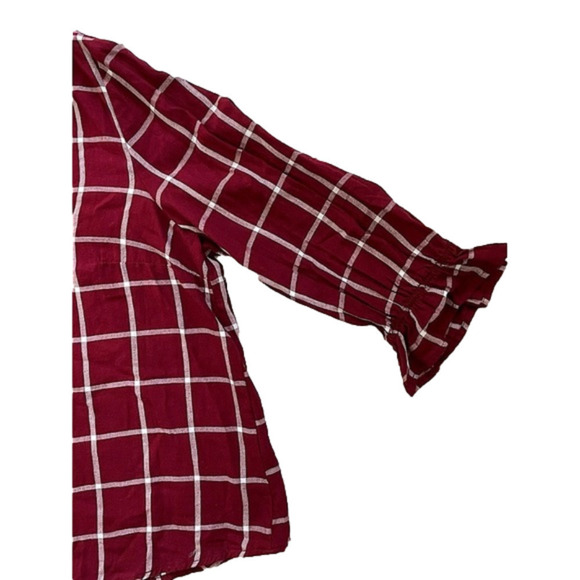 H&M Maroon Check Puff Sleeve Shirt, Sz 10 - Picture 5 of 10
